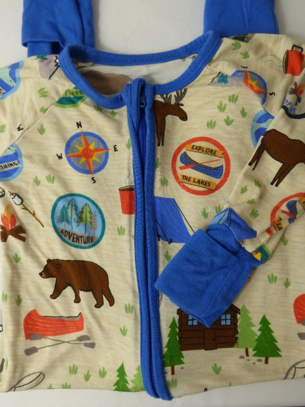 Little Sleepies Camping Adventure Footie - Blue and Cream, Size 3-6 Mos
